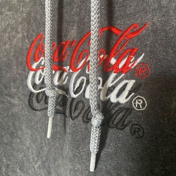 COCA COLA Men’s Distressed Charcoal Hoodie Size S - Picture 2 of 7